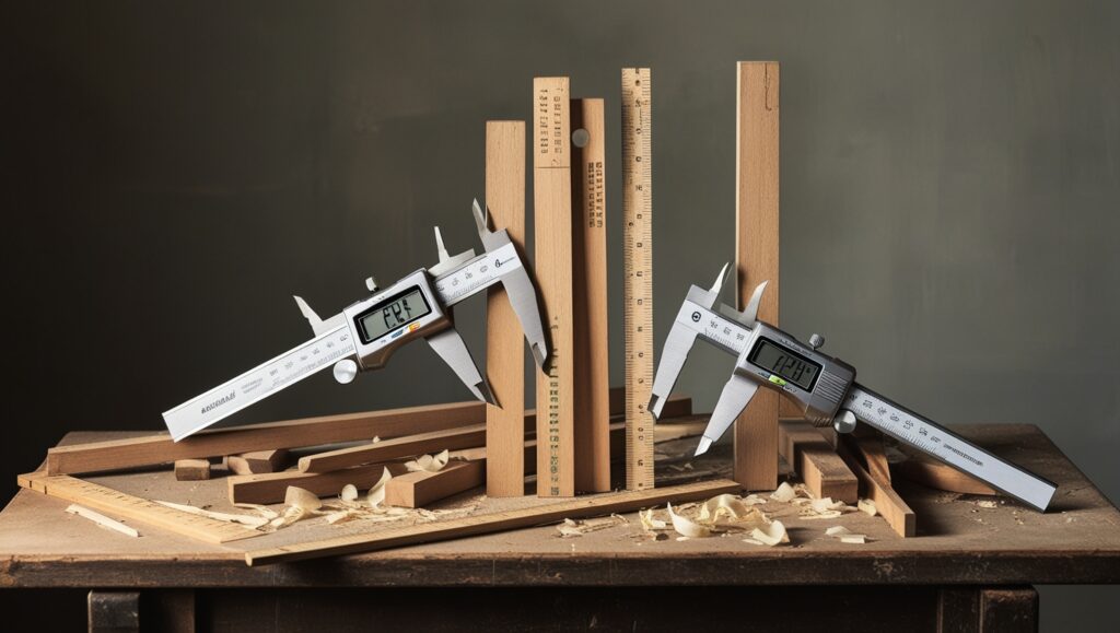 7 inches yardsticks and digital calipers