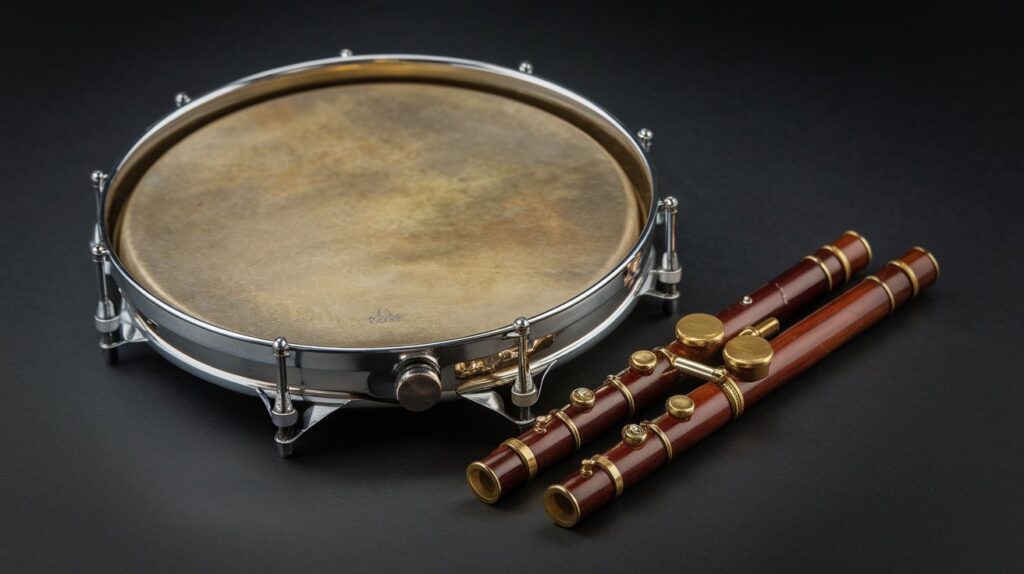 8-inch tambourine and picollo-flutes