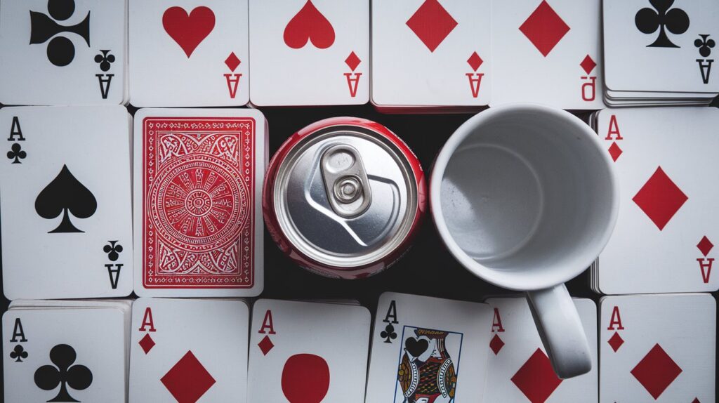 cards, mug and soda can