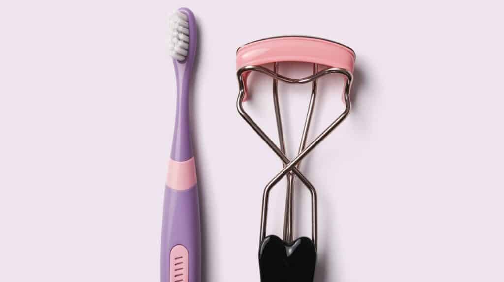 toothbrush and eyelash curler