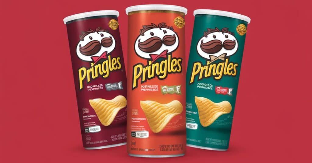 An image in which 3 cans of pringles are displayed with red background.