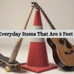 Objects measuring 3 feet: guitar, traffic cone, baseball bat, and skateboard.