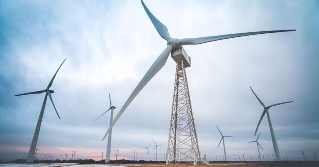 Massive Modern 50 feet Wind Turbines blades in the plane area