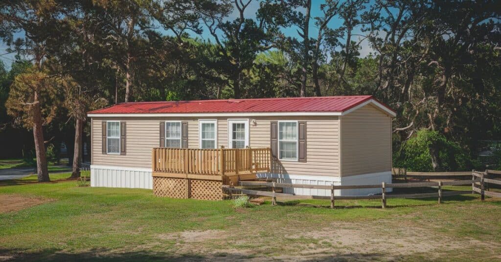 Single wide mobile home showing its 25 feet width.