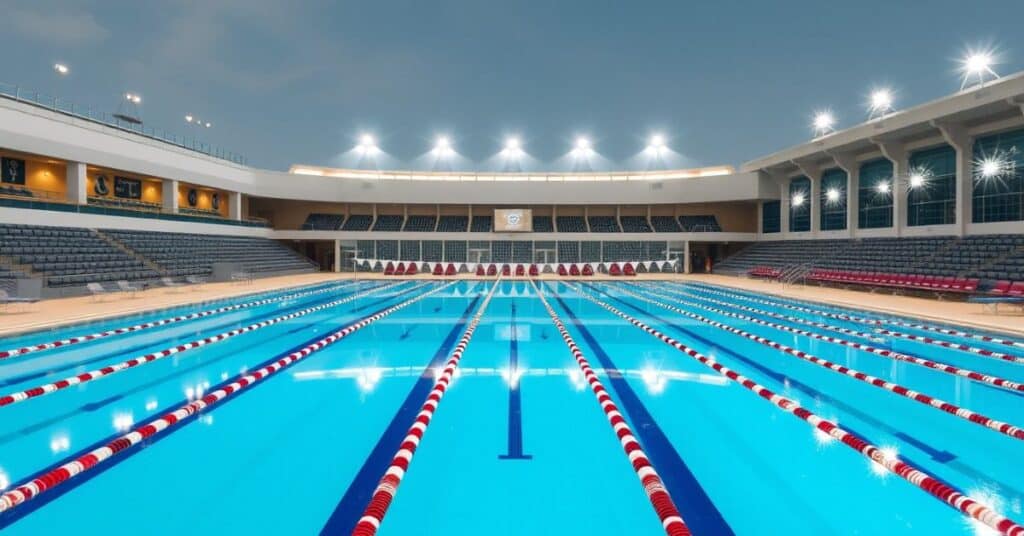 the Olympic-sized swimming pool width