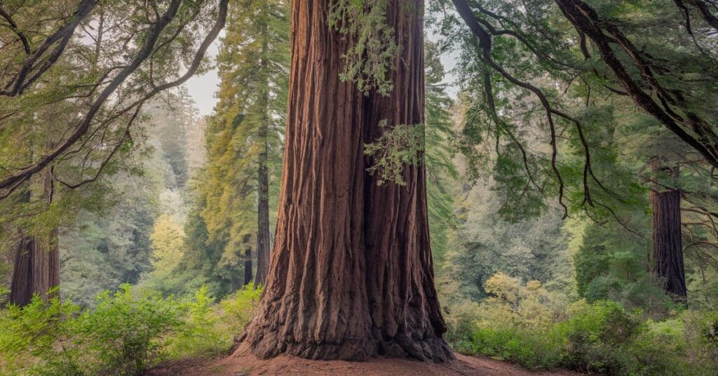 A massive redwood tree with a diameter of 25 feet.