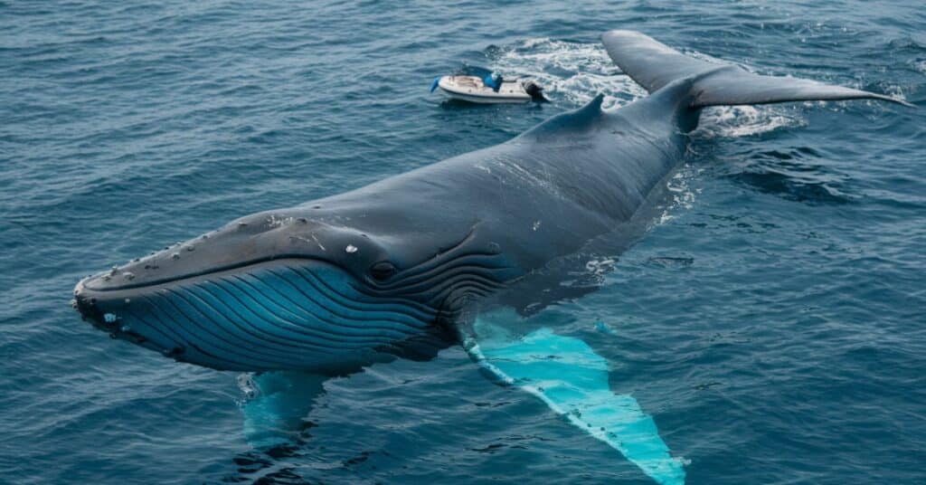 The 50 feet majestic blue whale in the sea