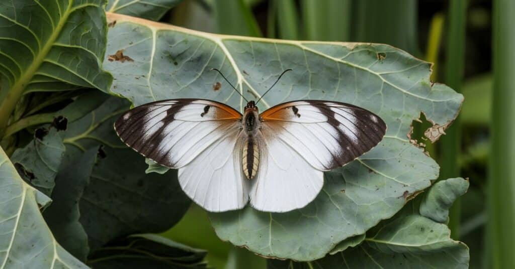 a beautiful cabbage white butterfly on a leaf.