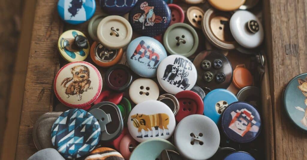 Different buttons with a one inch diameter.