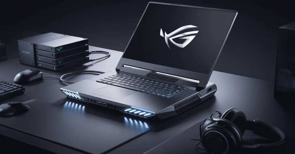 A 20 inches laptop with a large screen, highlighting its design and gaming features.