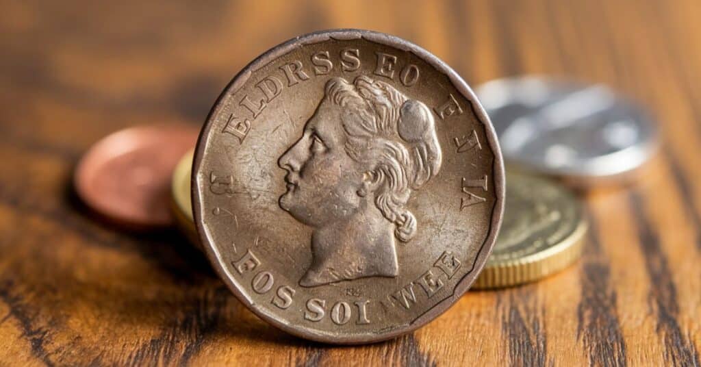 A close up of a U.S. nickel with thickness of  2 millimeters placed on the table.