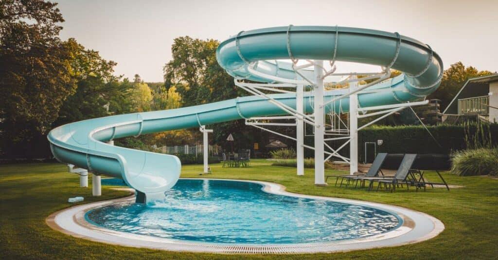 An image of a 5 meters pool slide, showcasing the fun and excitement it brings to summer days.