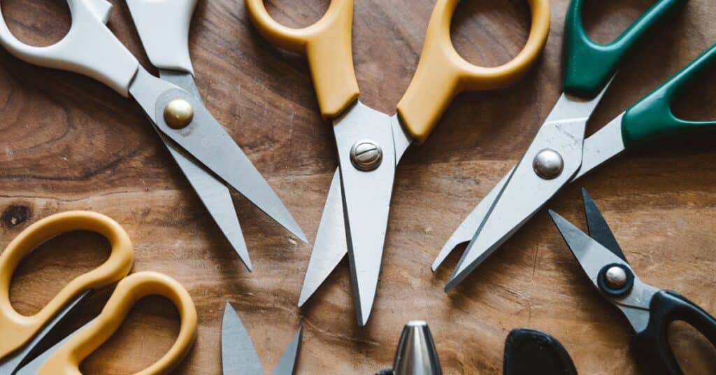 A collection of scissors of various types