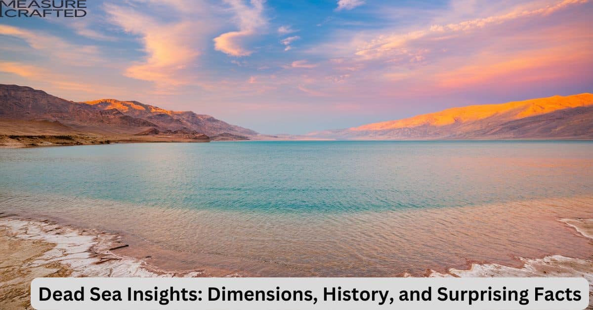 A panoramic view of the Dead Sea at sunrise. The sky is a mix of pink, orange, and blue.