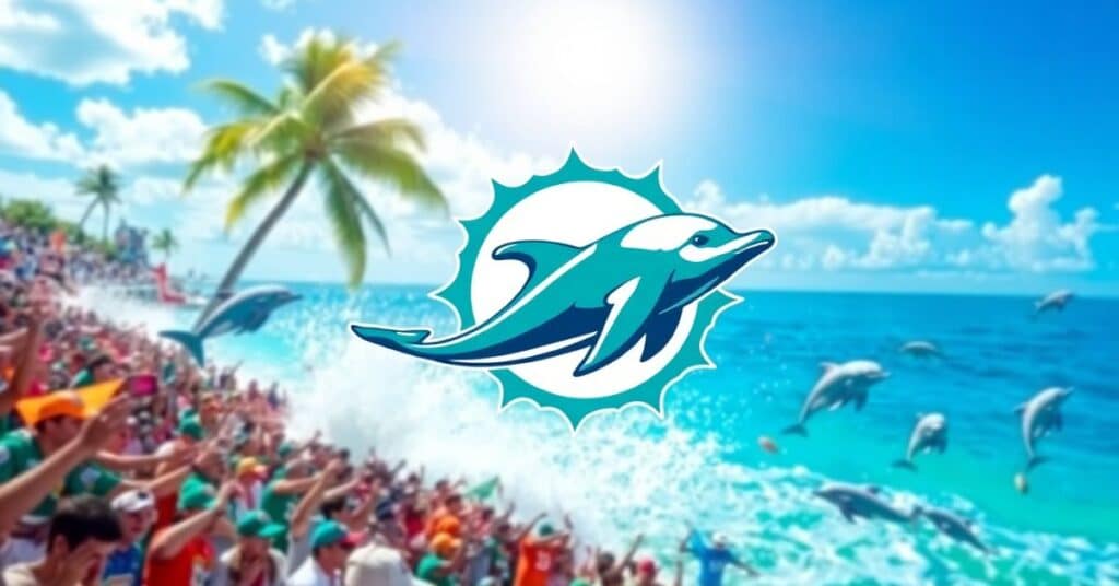 A vibrant depiction of a Miami Dolphins-themed scene, showcasing the team's iconic colors and logo.