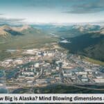 An aerial view of the city of Alaska, with a network of roads and buildings. The city is surrounded by mountains, with a few visible peaks.