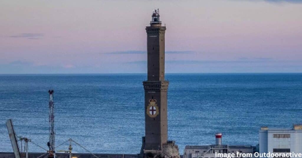 An image of Lighthouses of Genoa in Italy. The sky is clear and the image is from Outdooractive.