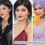 Different images of kylie jenner at different events and at the side their is small pic kylie jenner's villa.