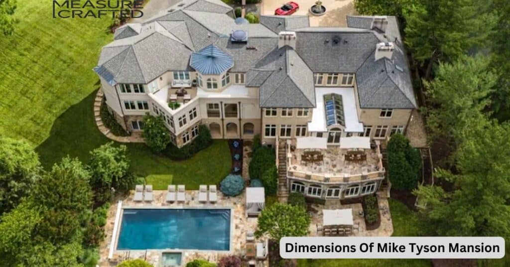 Ariel view of Mike Tyson house. It is a huge mansion with swimming pool. Two cars are also parked at the back side.